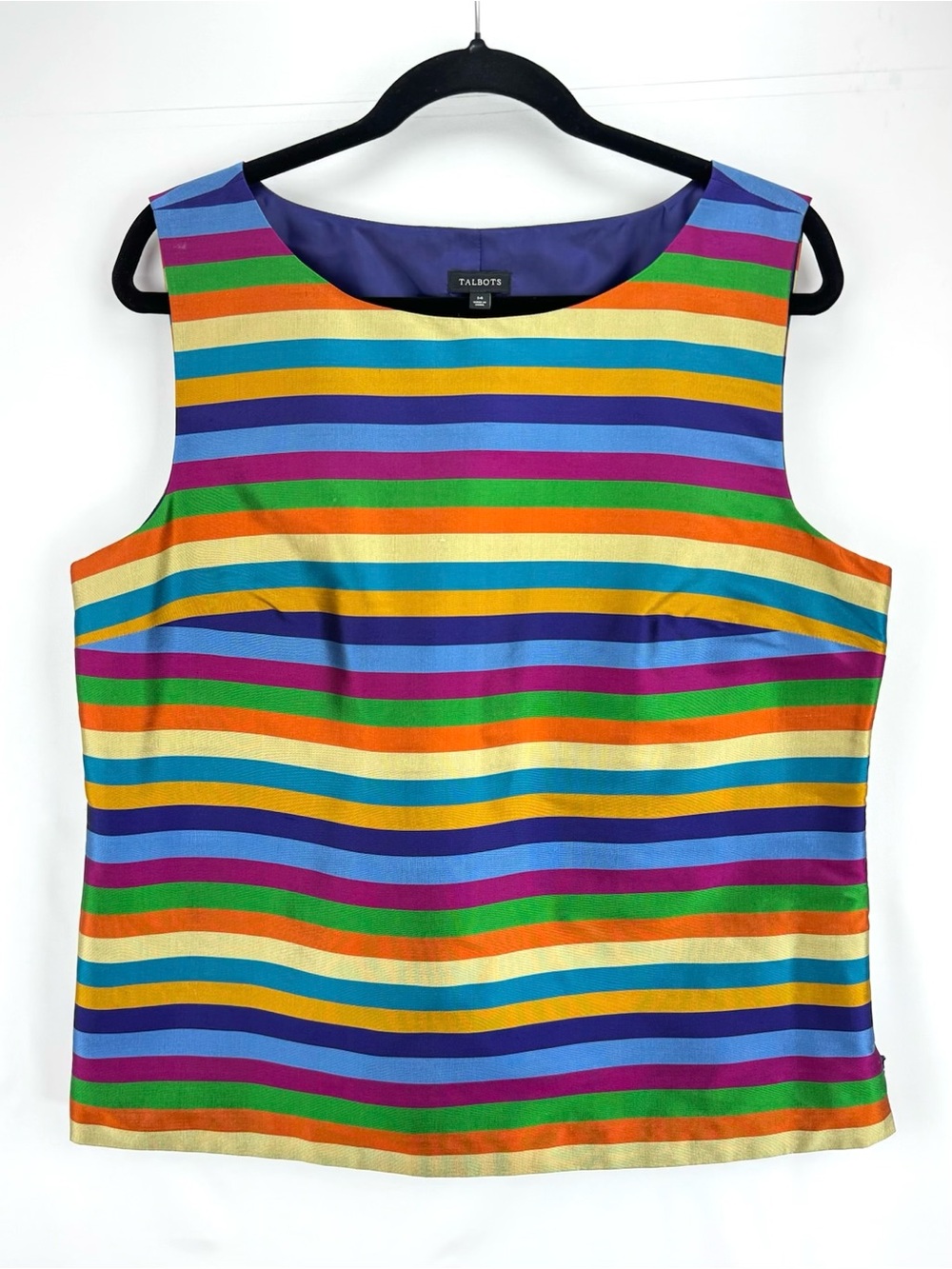Talbots Multicolor Striped Sleeveless Silk Tank Top - Green Blue Purple Orange